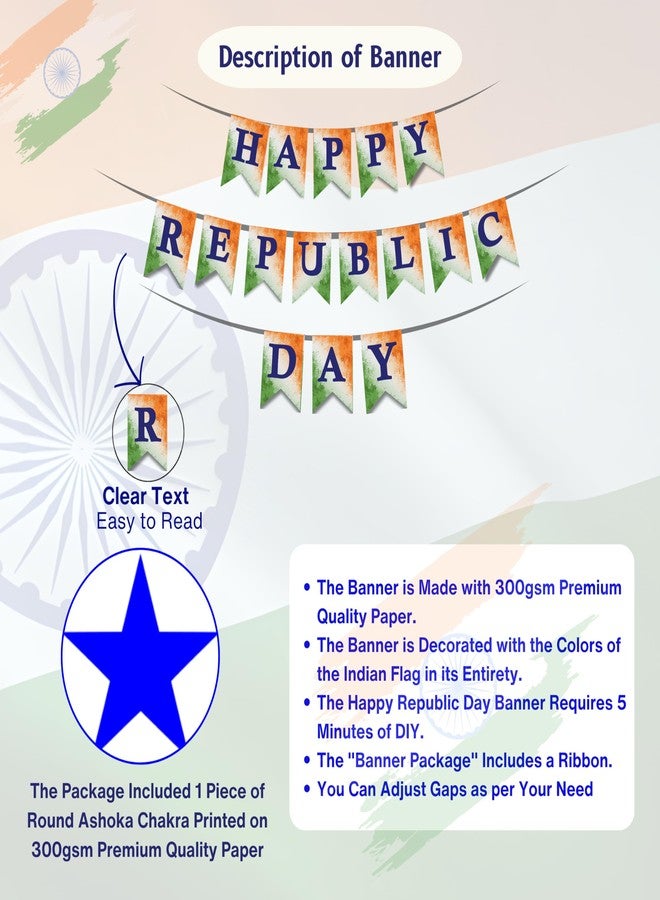 1iAM Republic Day Decoration Items | 1pc 13.6X10.3cm "HAPPY REPUBLIC DAY" Printed Paper Banner for Celebration of 26th January in Home, Party, Office, Club, School, Collage, Restaurant Decoration - Image 3